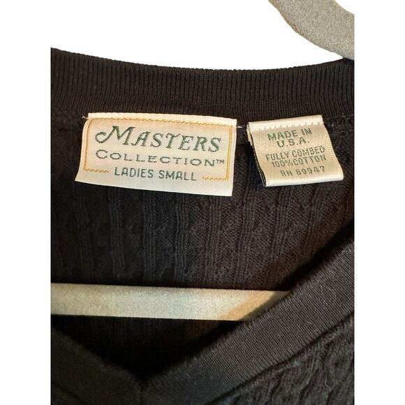Vtg Masters Collection Womens Sweater Vest Cable Knit V Neck Golf  Black‎ S - Picture 3 of 5